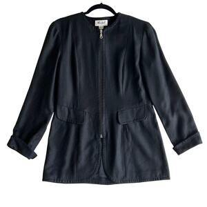 Vintage Misho Women's 100% Silk Blazer Jacket Sz 6 Black Zip Up Lined 90s Retro